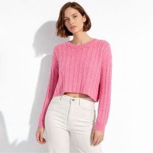 Lucky Brand 100% Cotton Pink Cable Knit Cropped Sweater L Coquette Indie Twee